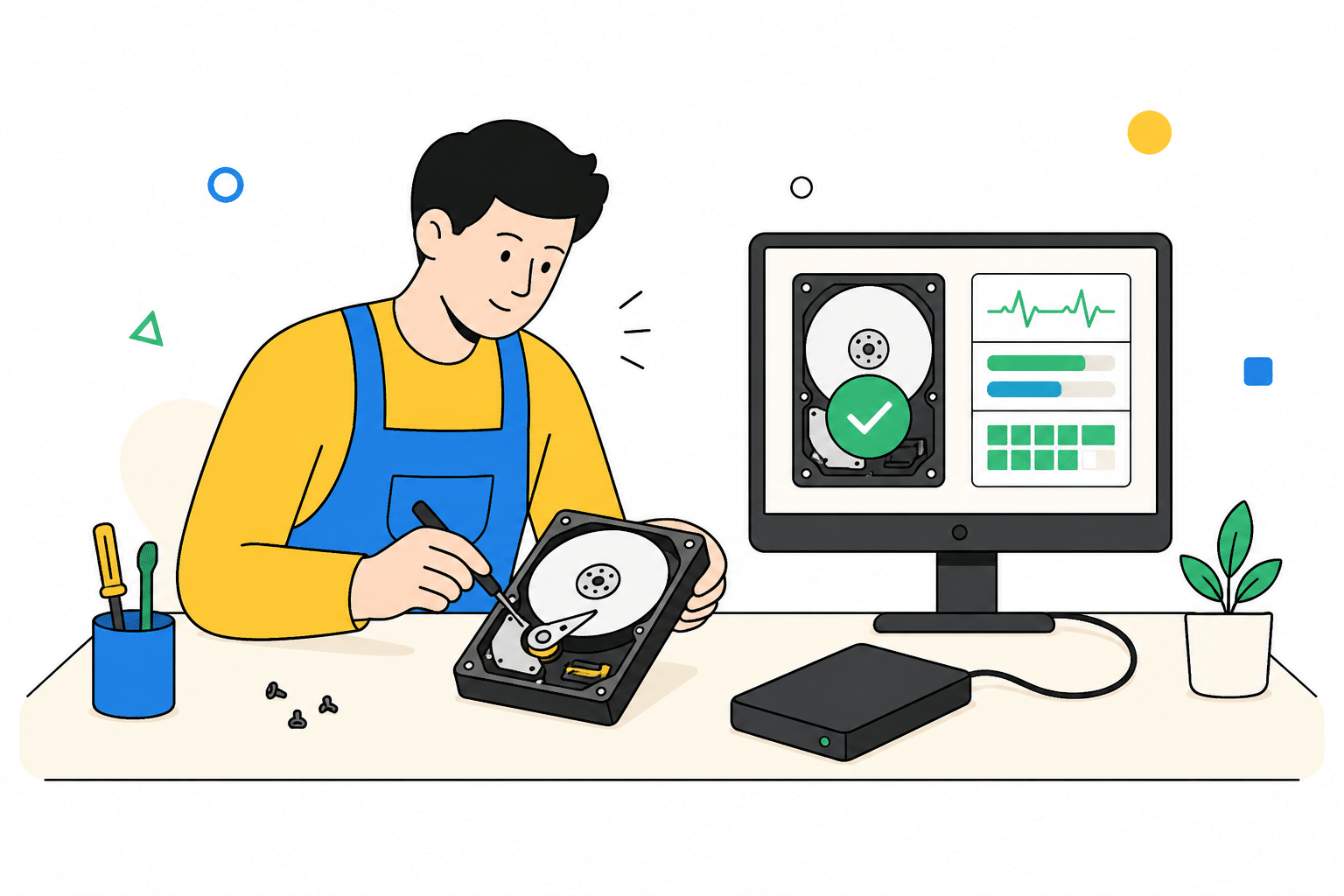 ช่างกำลังตรวจสุขภาพฮาร์ดดิสก์ HDD