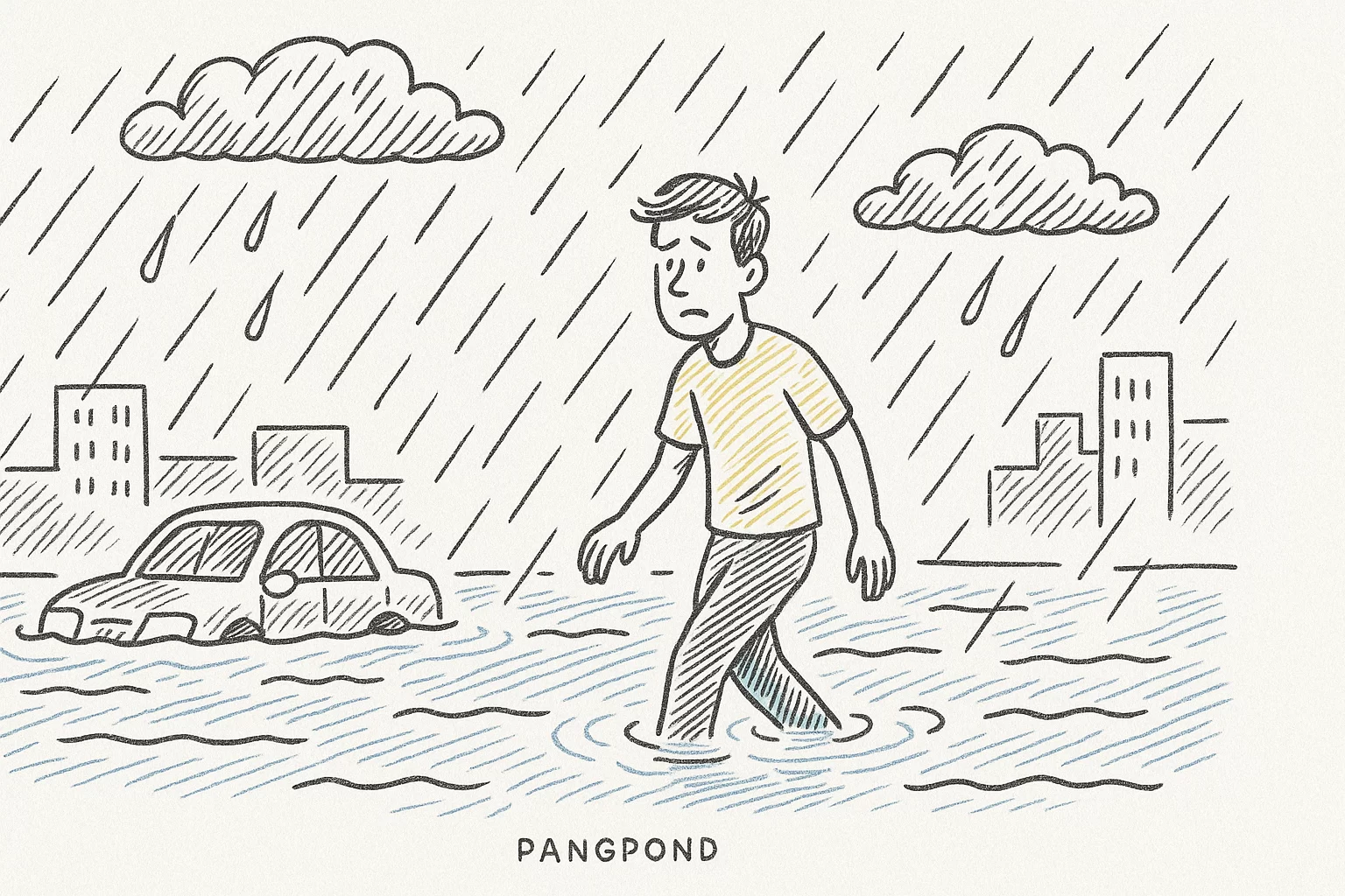 ฝัน ฝนตกน้ำท่วมถนน