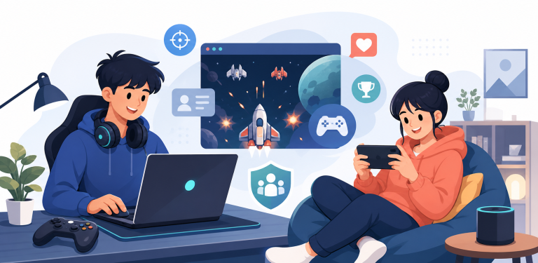 เกมออนไลน์ ภาพประกอบเวกเตอร์